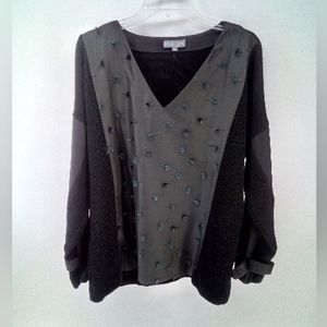 Sachin + Babi For Ankasa Black Feather Virgin Fleece Wool Cotton Blend Top L